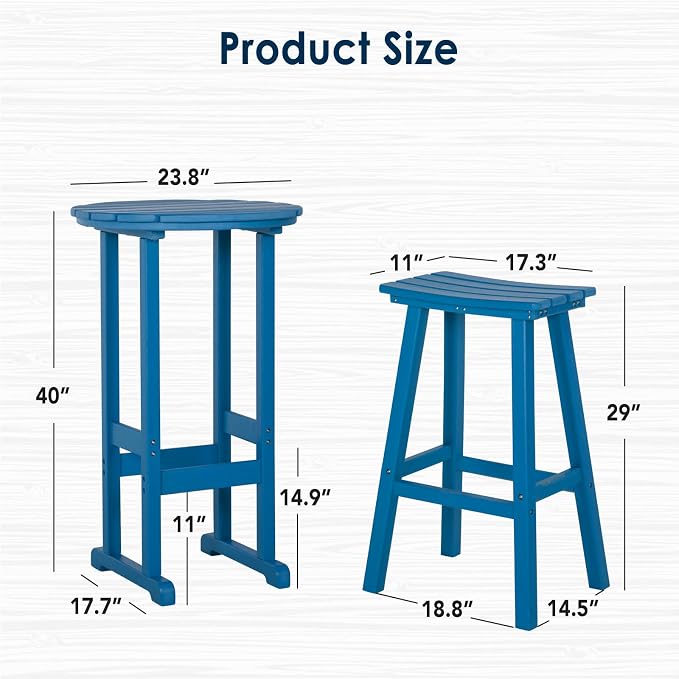 nalone Outdoor Bar Table and Chairs Set, HDPE Bar Table with Bar Stools Set of 2, Patio Table Pub Height Dining Table for Deck, Porch, Backyard, Garden