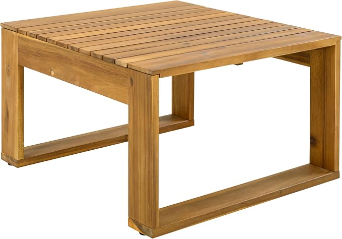 JIVOIT 4 Pieces Outdoor Sectional Sofa Set, Acacia Wood Patio Conversation Set with Coffee Table, Ottoman and 2 Chairs for Backyard Porch Garden Balcony