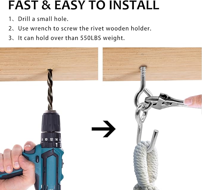 Hammock Hooks & Hangers,2 Packs,Galvanized,Heavy Duty Anti-Rust Steel Accessories,Eye Bolt Screws Hanging Kit Hardware for Trees,Yoga Hammocks,Swing,Hammock Chair,Indoor,Outdoor