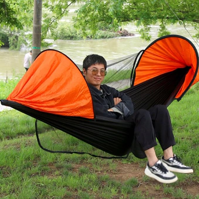 Portable Polyester Hammock Multifunctional Mesh Outdoor Camping Portable Large Space Tree Hanging Hammock Comfortable(Green)