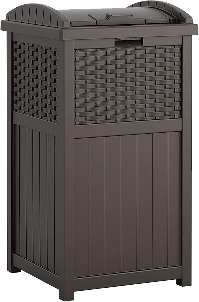 Suncast 73-Gallon Medium Deck Box and 33 Gallon Hideaway Can Resin Outdoor Trash