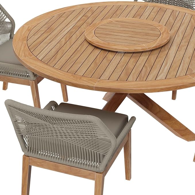 Modway Wellspring 5-Piece Outdoor Patio Dining Table Set in Light Gray Greige