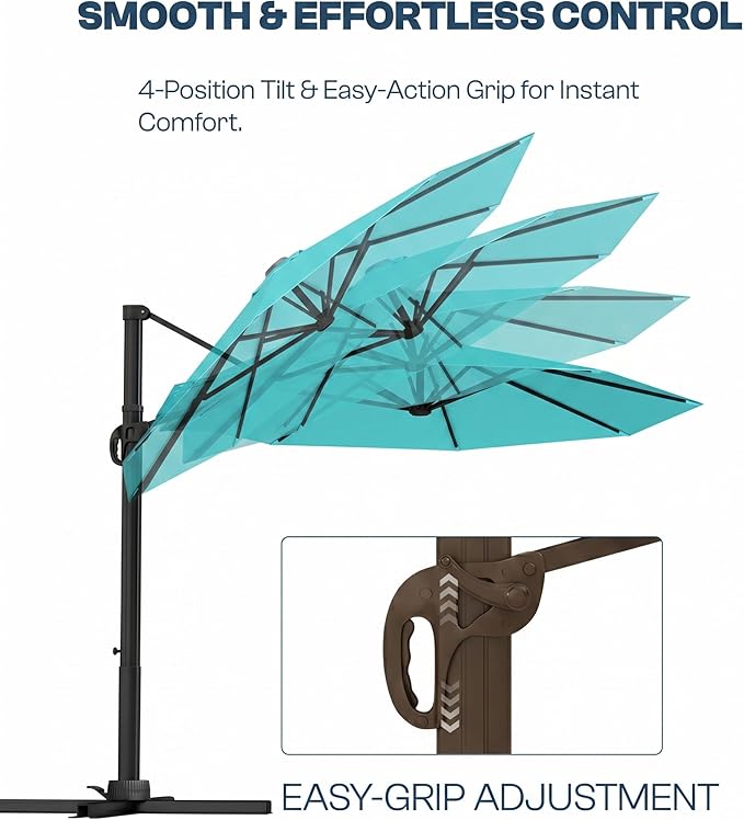 11 FT Round Cantilever Umbrella,Easy Tilt, Fade Resistant & 360° Rotation, Offset for Pool Deck Backyard Patiopeacock blue (Base not Included)