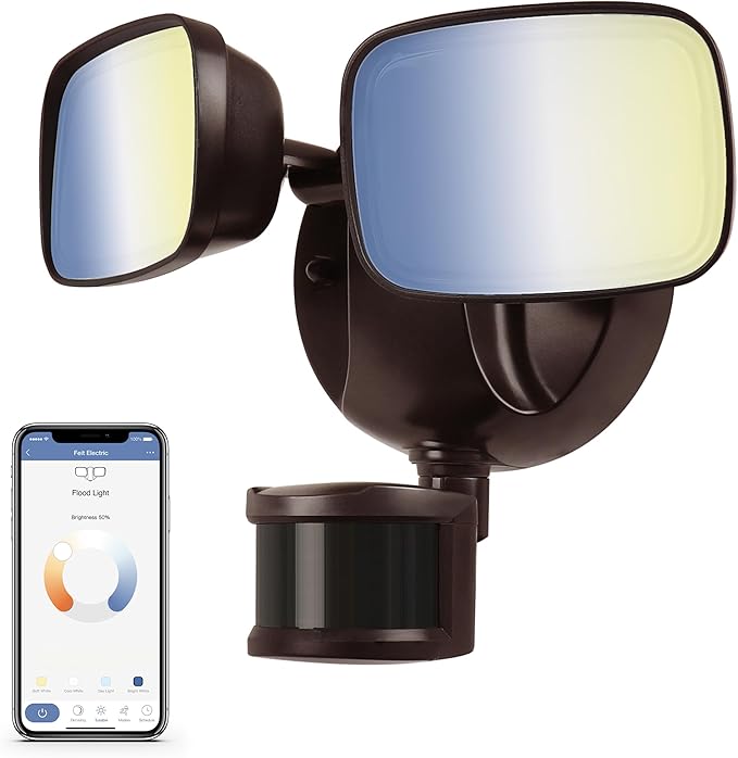 Feit Electric Smart Outdoor Flood Lights with Motion Sensor, 28W LED WiFi Security Light with Dusk to Dawn Compatible with Alexa and Hey Google, Tunable White, 2 Head, Hardwired, S9DFL/CCT/MOT/BZ/AG