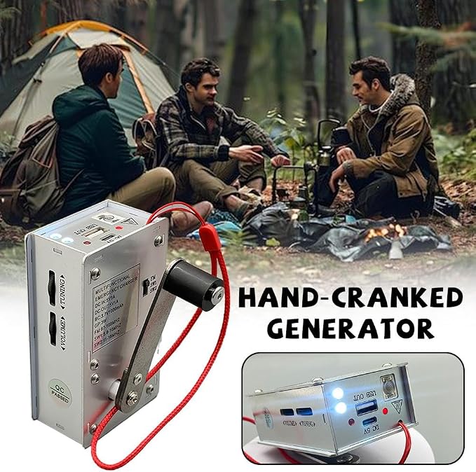 Hand Crank Generator Mini Portable Emergency Power Supply, Plasma Lighter, Flashlight, FM Radio, Emergency Power Bank, Portable Aluminum Alloy Survival Gear