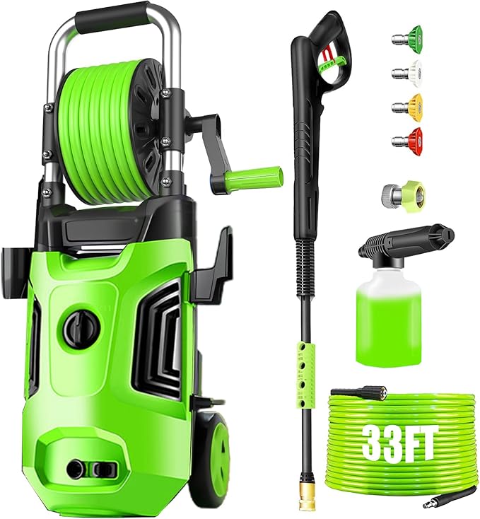 Pressure Washer 4800PSI, Power Washer with with 33ft Pressure Hose, 4 Nozzle and Foam Cannon, Powerwashers for Home, Cars, Patio, Green