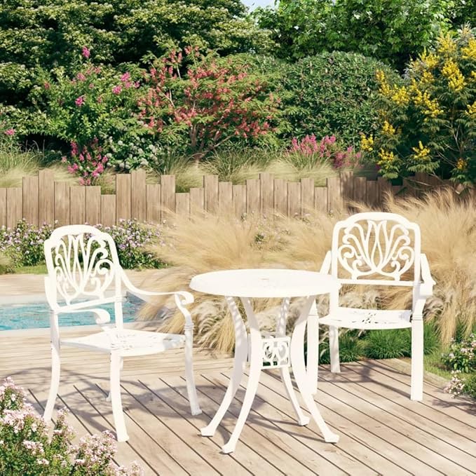 Backyard Furniture Patio Conversation Sets Outdoor Seating 3 Piece Bistro Set Cast Aluminum White Suitable for Swimming Pool, Courtyard, Garden