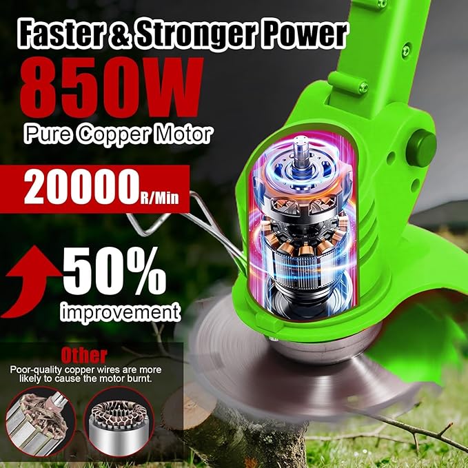 Cordless Weed Wacker Electric Weed Wacker Battery Powered with 21V Battery Operated Grass Trimmer 3 in 1 Weed Trimmer Grass Cutter Brush Cutter for Lawn Garden Pruning