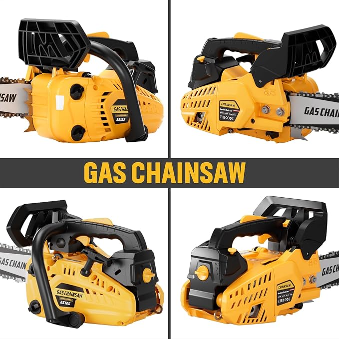 25CC Gas Chainsaw 2-Stroke Gasoline Top Handle Chainsaws 12-Inch Handheld Cordless Chain Saw with Kit for Cutting Forest Wood Garden Trimming Tools