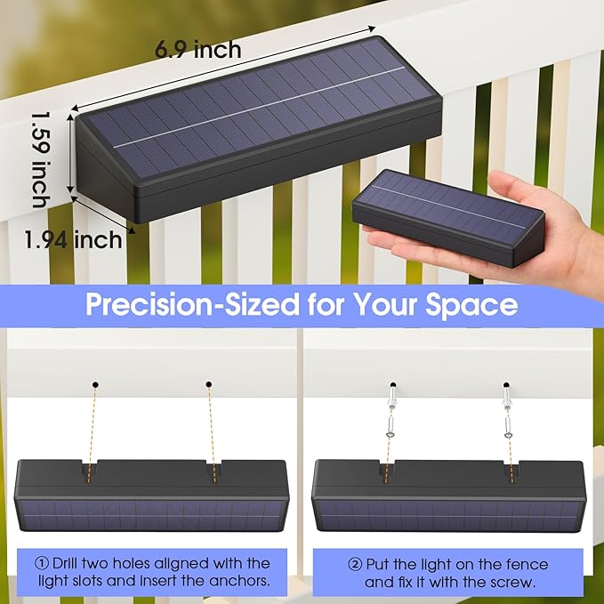 ShineTech Solar Fence Lights Outdoor Waterproof, 3-Color Lighting Modes LED Solar Powered Deck Lights, Outdoor Step Lights for Railing, Patio, Wall, Backyard (6 Packs)