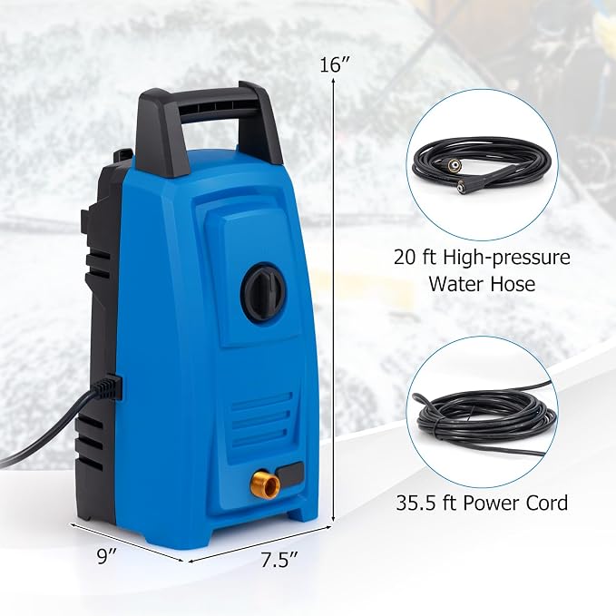 COSTWAY Electric Pressure Washer, Max 1900 PSI 1.8 GPM Power Washer with 4 Nozzles, Foam Bottle & Spray Gun, Portable Pressured Cleaner with 35.5 ft Power Cord & 20 ft Hose for Cars, Siding, Driveways