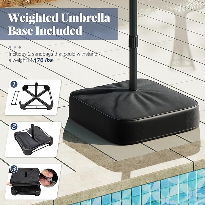 Tangkula 15FT Double-Sided Solar Patio Umbrella, Extra-Large Outdoor Twin Umbrella with 48 LED Lights, Vented Top, Crank Handle, 12 Ribs, Weighted Base Included for Backyard Poolside Deck (Navy)