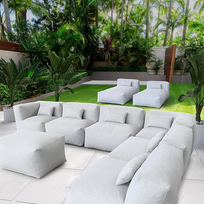 Patio Furniture Set Bean Bag Eraclea 9C Outdoor Chairs Sectional Conversation Patio Set Daybed Furniture Outdoor Sofa Couch High Density Foam Filling Modern Comfy Patio Couch (Light Gray)