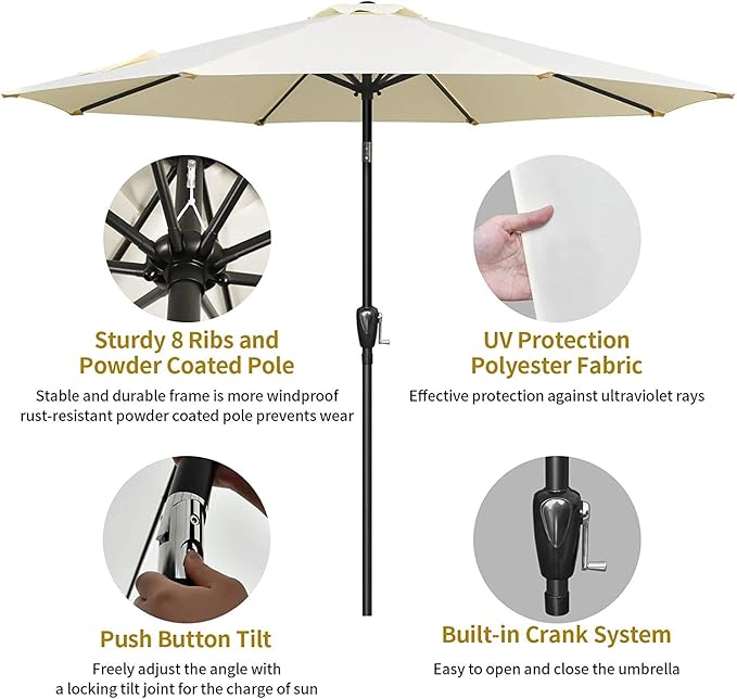 Simple Deluxe 9ft Outdoor Market Table Patio Umbrella with Button Tilt