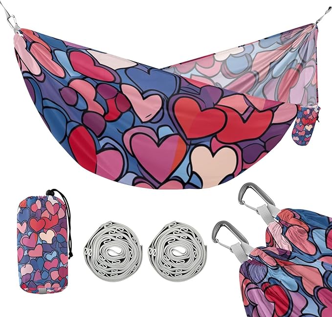 Valentines Day Love Hearts 330lb Capacity Hammocks with Tree Straps Cloth Hammock for Indoor Outdoor Patio accesorios para Camping