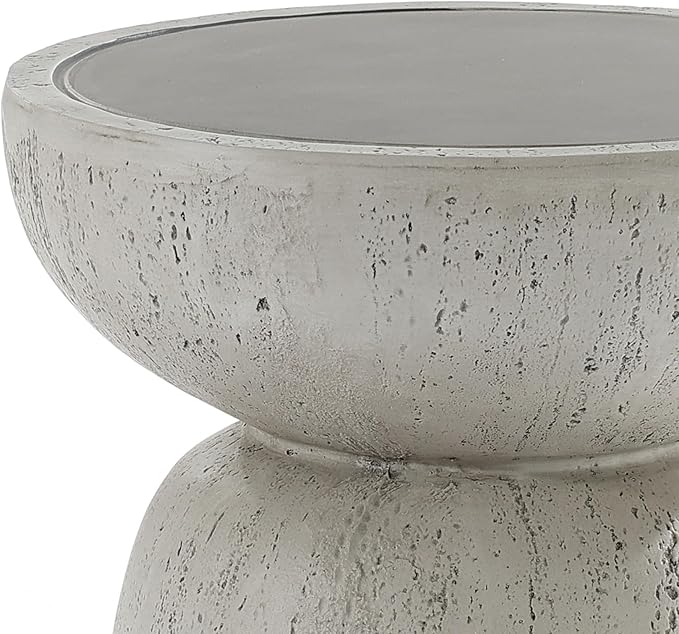 LuxenHome 20" Outdoor Side Table, MgO Rustic End Tables for Patio,Off White and Gray Weathered Round Table, Small Accent Table for Indoor Outdoor Use, Decorative Garden Stool