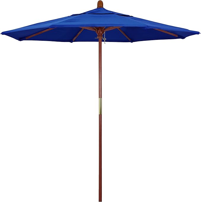 California Umbrella 7.5' Round Hardwood Frame Market Umbrella, Stainless Steel Hardware, Push Open
