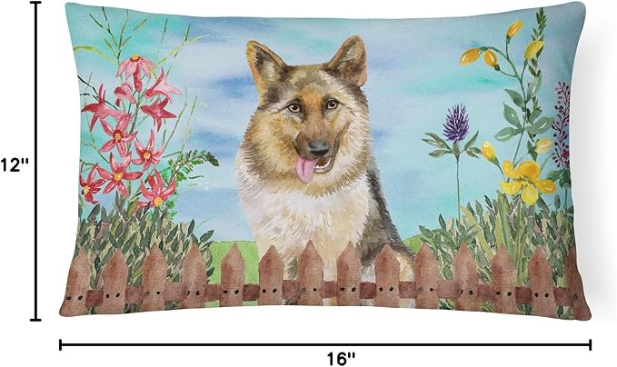 Caroline's Treasures CK1216PW1216 German Shepherd Spring Canvas Fabric Decorative Pillow Machine Washable, Indoor Outdoor Decorative Pillow for Couch, Bed or Patio, 12HX16W