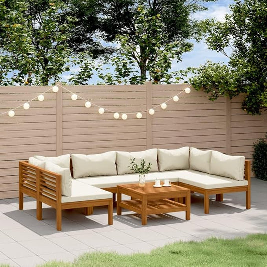 7 Piece Patio Lounge Set, Garden Lounge Set Patio Conversation Set Sectional Sofa Outdoor Dining Sets for Negotiation Area Garden Exhibition Piazza with Cream Cushion Solid Acacia Wood