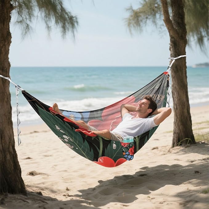 Retro Red Peony Flowers 330lb Capacity Outdoor Hammocks with Hanging Rope Indoor Hammock for Outside Patio Backyard Poolside hamaca de Algodon para Jardin