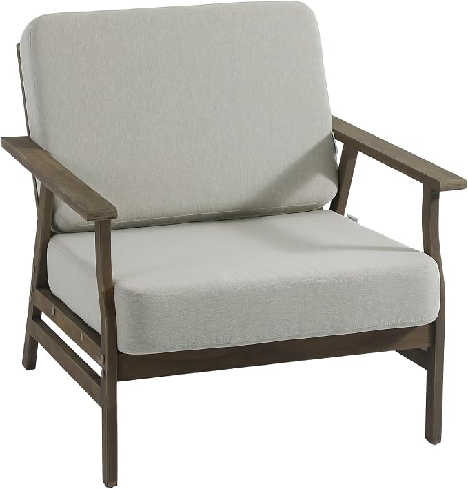 3 Piece Wood Patio Chair Outdoor Bistro Set, Outdoor Armchair All Weather Patio Sofa Furniture Backyard Conversation Sets with Wooden Side Table, Light Camel