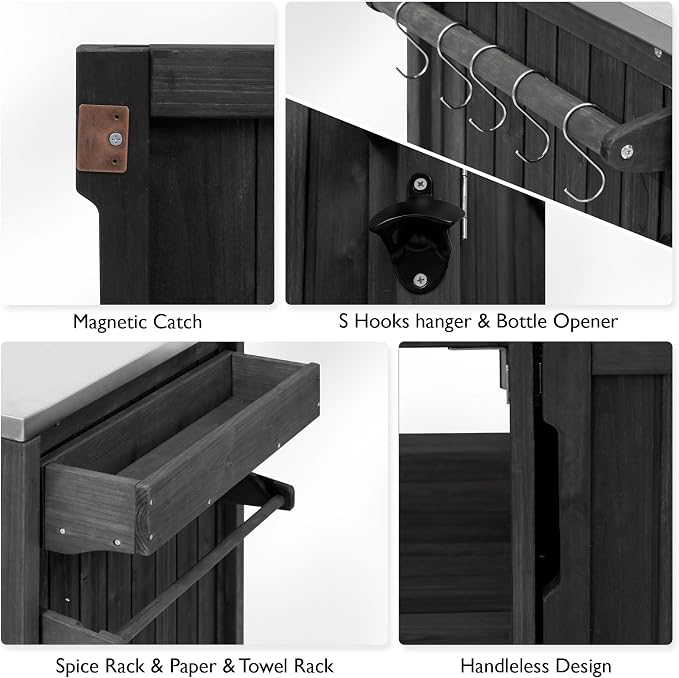 RUNNA 66.5" Outdoor Kitchen Island for Big Green Egg Grills,Solid Wood Outdoor Grill Cart for Tabletop Grill with Stainless Steel Top,Drawer, Compatible with Large Big Green Egg, Kamado Joe