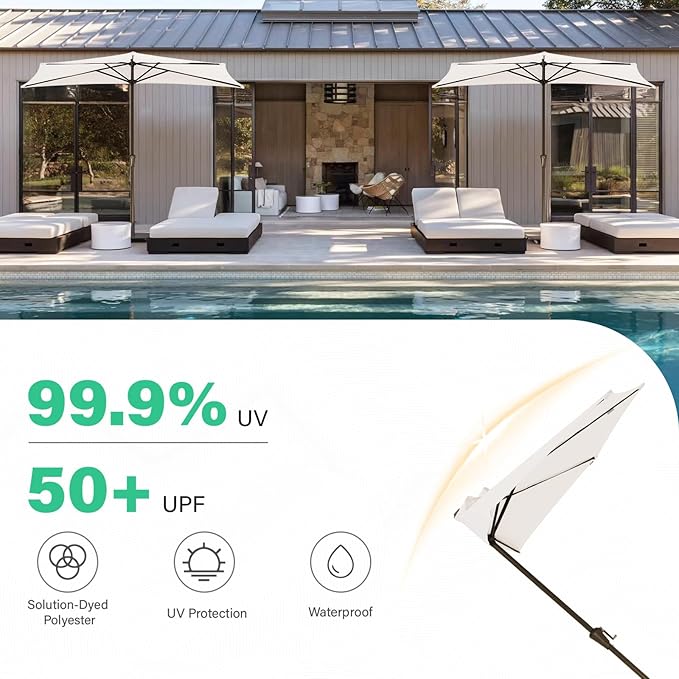 JEAREY 9ft Half Umbrella Outdoor Patio Umbrella Market Umbrellas with Crank, 1/2 Round Wall Umbrella 5 Sturdy Ribs UV Protection for Pool Garden Balcony Deck, Cream White