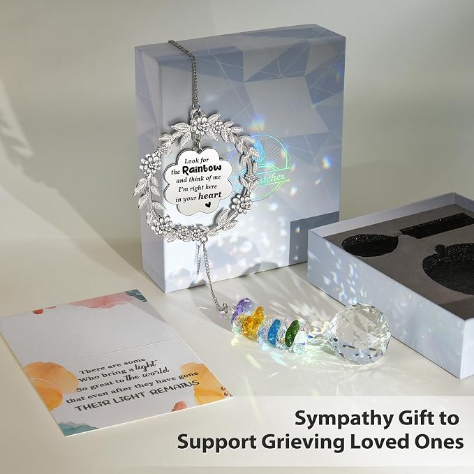 Memorial Gifts for Loss of Loved One, Crystal Suncatcher Sympathy Gift Idea | Hanging Ornament Crystal Rainbow Maker Bereavement Grief Gift Box for Loss of Mom Friend Son Family Pets