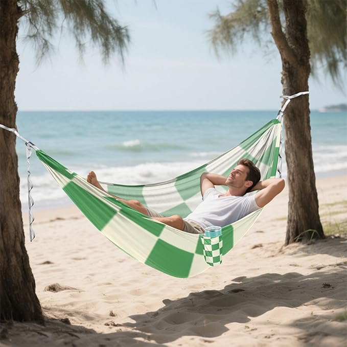 Green Beige Checker Plaid 330lb Capacity Outdoor Hammock with Hanging Rope Indoor Hammock for Camping & Hiking Essential amacas para patios con Base de adultos
