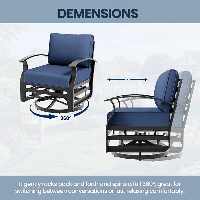 Aluminum Outdoor Patio Furniture Set,7 Seats Patio Conversation Sets with 2 Ottomans,Metal Patio Sectional Furniture Set with 2 Swivel Rocking Chairs,Navy Blue