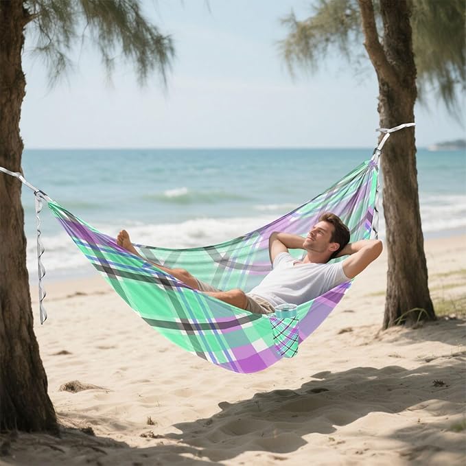 Neon Colored Grid 330lb Capacity Outdoor Hammock with Portabl Carry Bag Rope Hammock for Outside Patio Garden Silla colgante para Patio Exterior