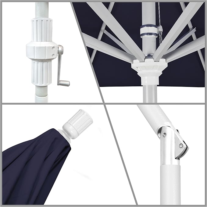 California Umbrella 7.5' Rd. Aluminum Patio Umbrella, Crank Lift, Collar Tilt, White