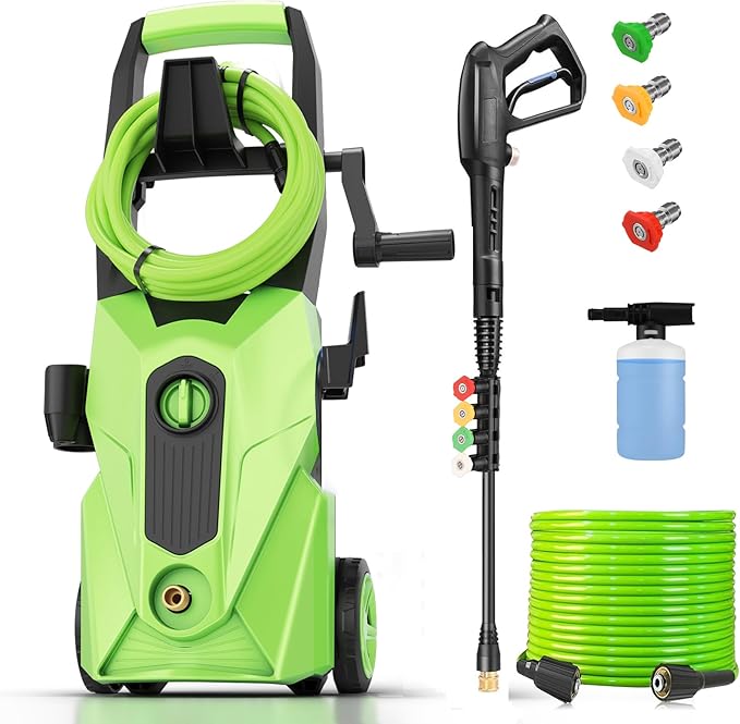 2026 New 5000PSI Electric Pressure Washer, Power Washer with 33FT Resistant Extension Hose and 4 Nozzles, Compatible with Undercarriage washers, Professional Powerwashers for Home/Car(Green)