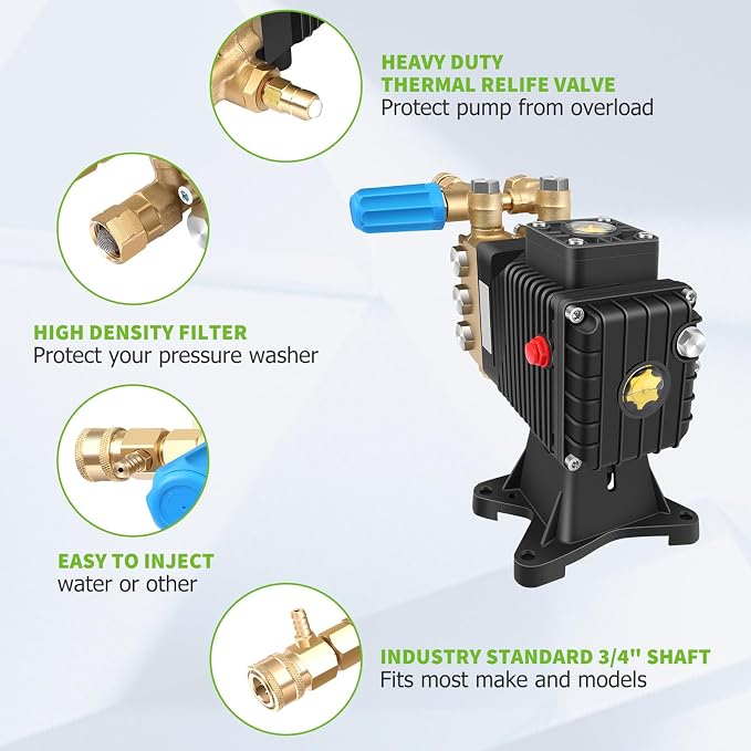 SCITOO 1" Shaft Horizontal Pressure Washer Pump, MAX 4000 PSI @ 4 GPM, Repalce for Most Parts Pressure Washers with Horizontal Engines