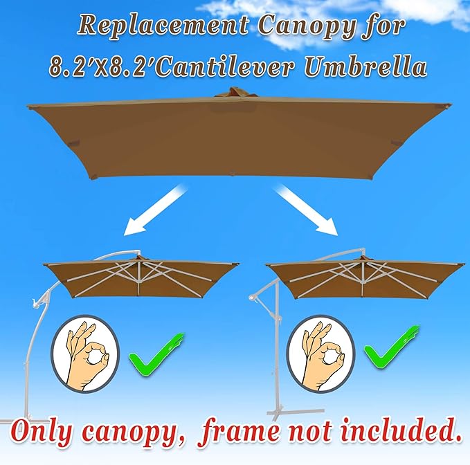Replacement Umbrella Canopy for 8.2ft x 8.2ft 8 ribs in (Canopy Only)