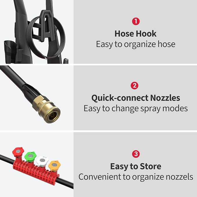 Electric Pressure Washer Power Washer with Foam Cannon & 4 Quick Connect Nozzles, Portable High Pressure Cleaning Machine for Cars Driveways Patios Outdoor Cleaning