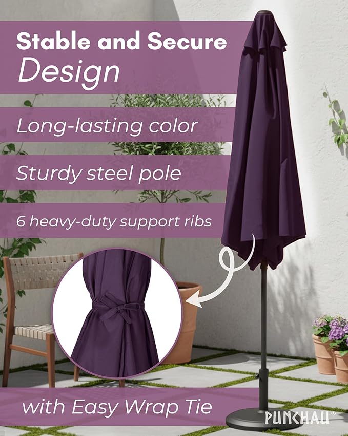 6 Ft Outdoor Patio Umbrella, Easy Open/Close Crank and Push Button Tilt Adjustment - Dark Purple Market Umbrellas