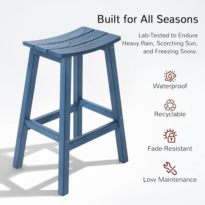 Stoog All-Weather Bar Stools Set of 4, 28" Outdoor Patio Barstools, Low Maintenance HIPS Furniture, Never Rots or Fades, for Kitchen Counter, Deck & Garden, Blue