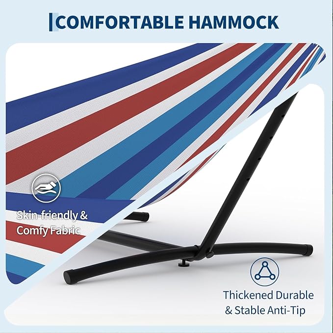 TrailBlaze Double Hammock with Stand, Heavy Duty Portable Steel Hammock Set for Outdoor and Indoor Use, 500lb Capacity, Includes Carrying Bag, Space Saving Design,Quick Assembly