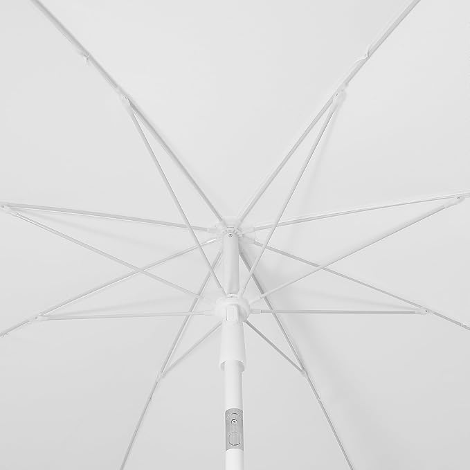 JONATHAN Y Mariner 6.5 ft. Beach Umbrella, White Solid with Fringe, Push-Button Tilt, UPF 50+ Sun Protection and Carrying Bag for Patio and Pool, White Pole UMB1005U