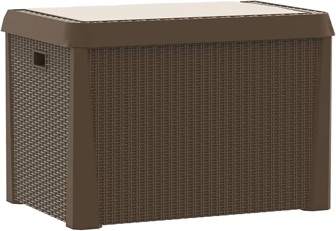Gecheer Patio Rattan Deck Box Patio Storage Box with Seat Cushion Brown 33 gal p p
