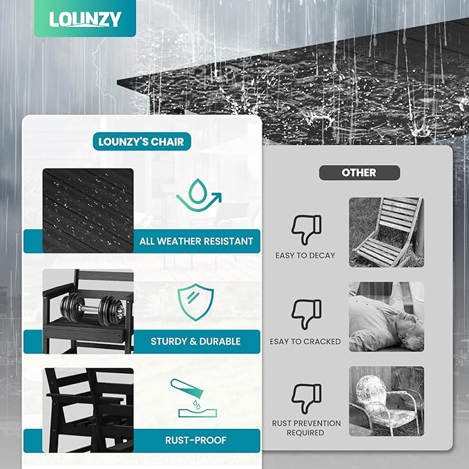 LOUNZY 9 Pieces Patio Dining Sets, 90'' Table Outdoor HDPE Furniture Set w/ 2" Hole Cut-Out Dining Table with 8 Patio Chairs for Lawn, Pool and Yard, Black