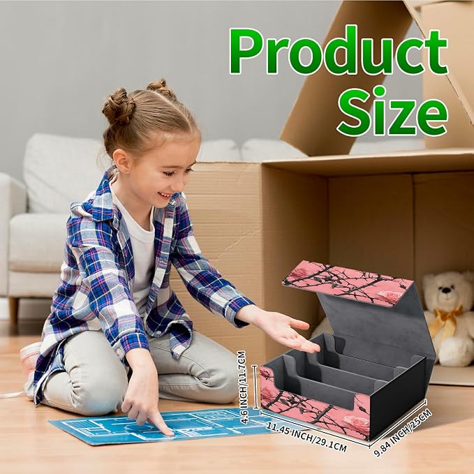 Large Card Deck Box for MTG, Fits 1200+ Sleeved Cards, PU Leather Storage Case with Strong Magnetic Closure, Multiple Colors for TCG CCG Baseball Card Collections, Pink Flower Tree