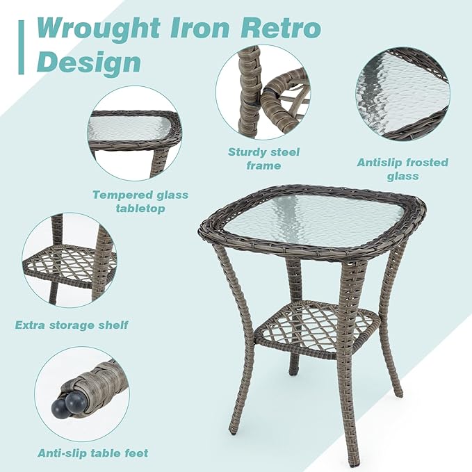 EROMMY 5 Pieces Outdoor Swivel Rocker Patio Chairs, 360 Degree Rocking Patio Conversation Set with Thickened Cushions, Glass Coffee Table and Ottomans for Backyard, Blue