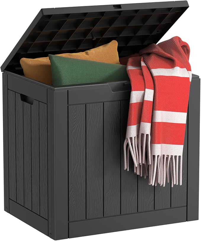 30 Gallon Outdoor Storage Box, Outside Resin Lockable Storage Boxes, Waterproof Deck Box for Patio Cushions, Garden Tools(Black)