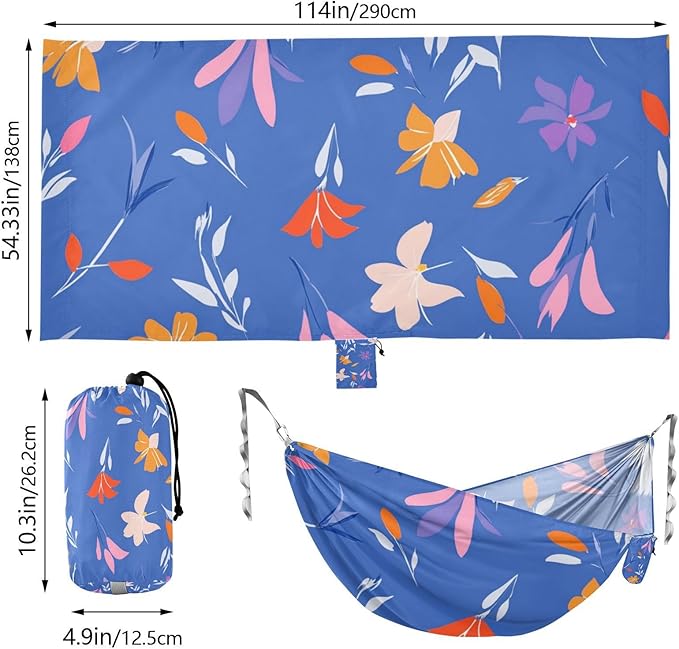 Blue Background Colorful Flowers 330lb Capacity Hammocks Rope Hammock for Outside Patio Garden para ir de Camping