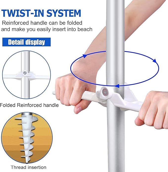 AMMSUN 6.5ft Twice Folded Portable beach umbrella with Sand Anchor Windproof Tilt Pole Air vent UPF 50+ Protection Fits in a large Suitcase Compact For Travel Patio Garden Pool Backyard Sky Blue