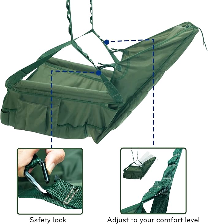 Tranquillo Hanging Hammock Chair, Patio Swing Chair, Outdoor Swing Chair with Headrest, Armrest, Cup Holders, Porch Swings Outdoor and Hammock Tree Straps, Net Moss Green