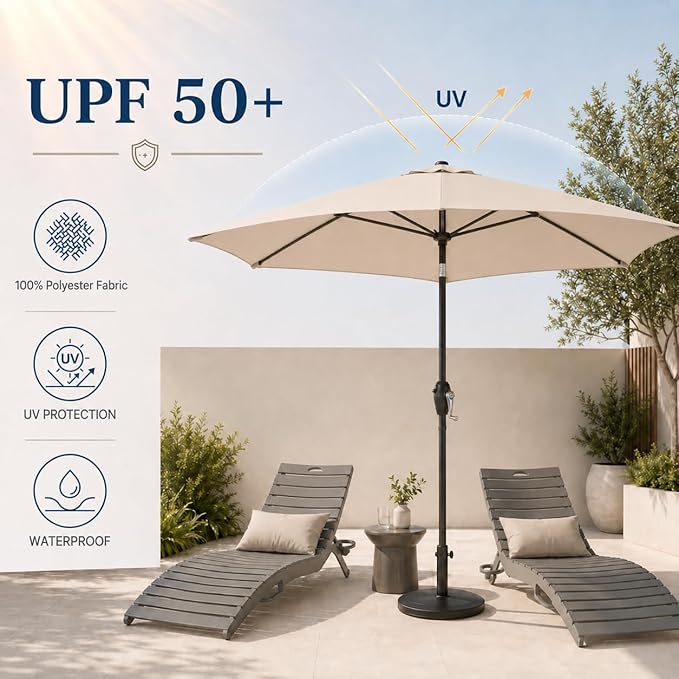 7.5ft Patio Umbrella, Outdoor Table Market Umbrella with Smooth Crank Lift, 6 Windproof Fiberglass Ribs, UPF50+ UV Protection for Deck, Pool, Garden and Backyard