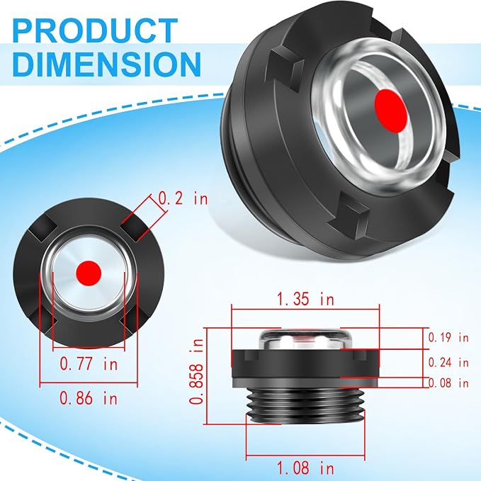92241 Oil Level Sight Glass W/Gasket Bubble Style for Cat Pump Pressure Washer with Red Dot Indicator, Clear Window for Easy Oil Level Check